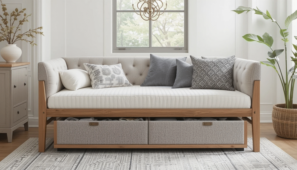 Space-saving daybed in a small living area